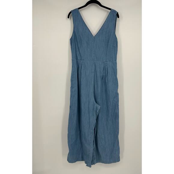 J. Crew Dark Matter Wrap Tie Chambray Wide Leg Cropped Jumpsuit - Picture 4 of 11